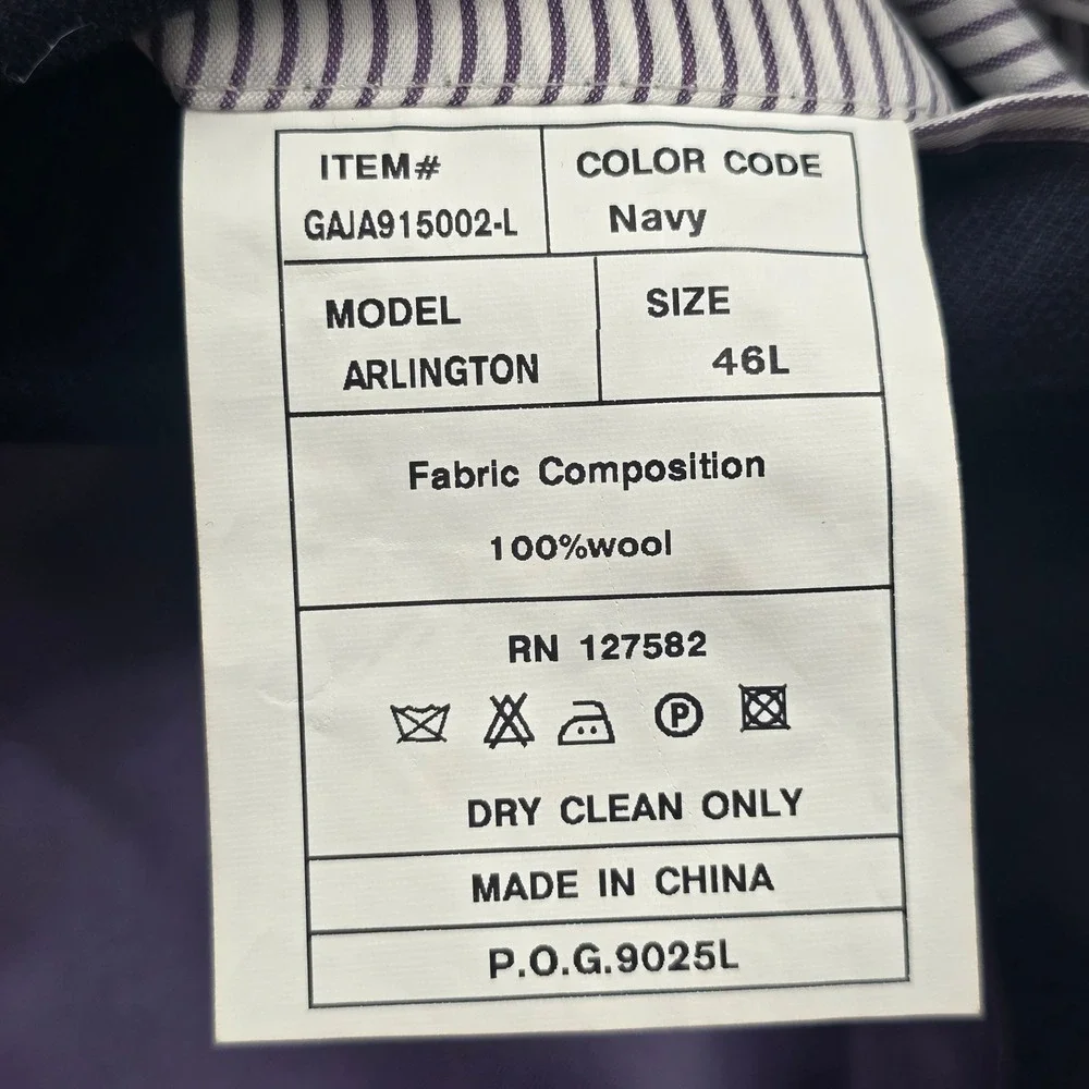 Aristo Eighteen Arlington Mens 44L Navy Blue 100% Wool 2 Button Blazer Jacket
